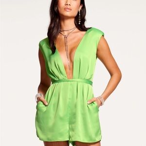 Ramy Brook Isabelle Plunge Romper in Capri Green